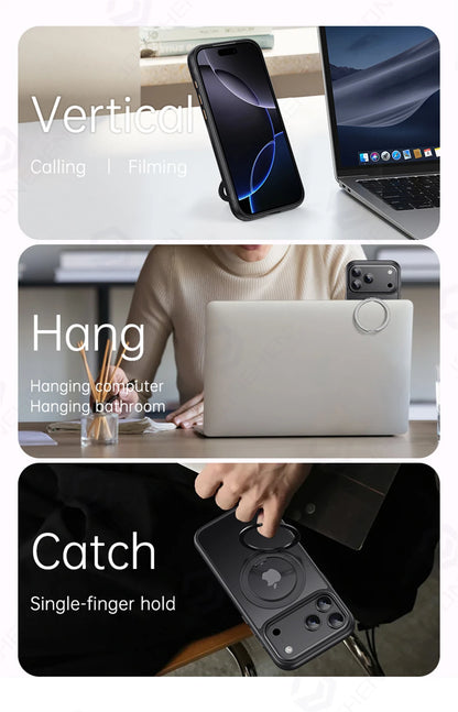 360° Mechanical Torque-Sound Rotating Holder Magnetic Case For iPhone Air 16 15 Plus 14 13 17 Pro Max Armor Cover For Magsafe