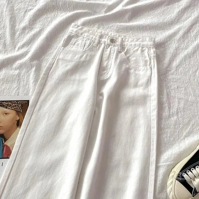 plus Size Women's Straight Leg Jeans High Waist Loose Fit Spring New Sle Slimming Wide Leg Student Long Trousers Trendy