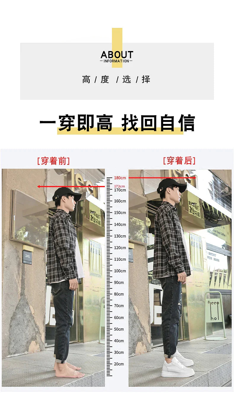New Invisible Height-increasing Shoes for Men, 6CM-8CM-10CM Sports Shoes,White Leather Sports Shoes for Men,Enlarged Sizes 36-46