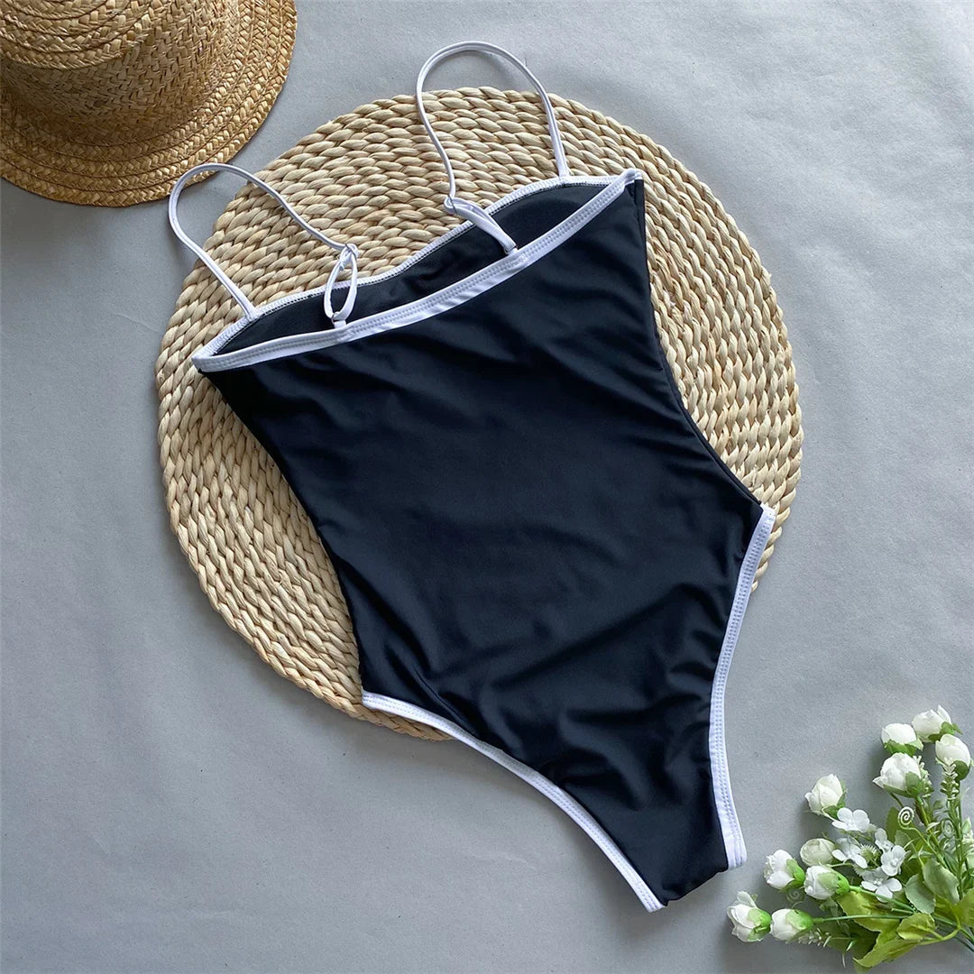 2025 New Sexy Splicing High Leg Cut Women Swimwear One Piece Swimsuit Female Monokini Padded Bather Bathing Suit Swim K5622