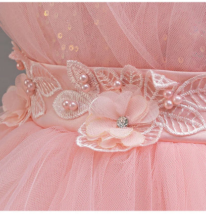 Fashion Solid Princess Dress Girls Lace Mesh Sleeveless Flower Girl Dresses Summer Children Clothing Girls Dress 1-10 Years