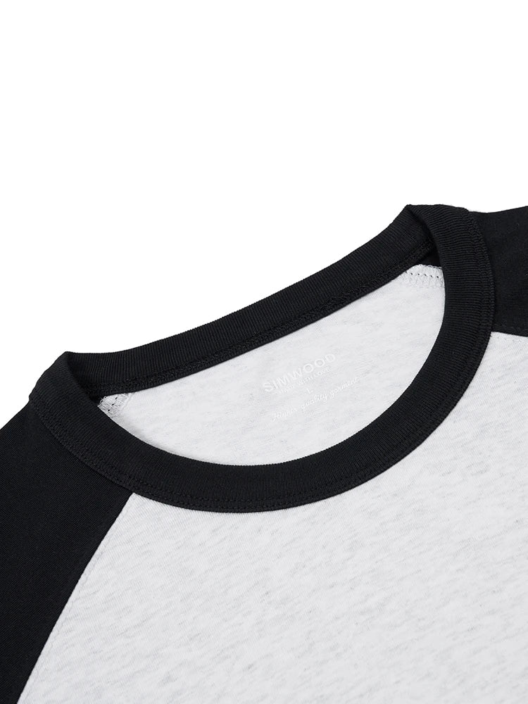2026 Spring New 240g/sm Sorona Fabric Long Raglan Sleeve T-shirts Men Contrast Colors Tops