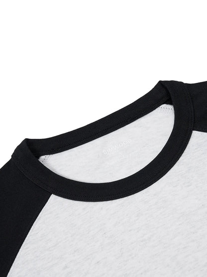 2026 Spring New 240g/sm Sorona Fabric Long Raglan Sleeve T-shirts Men Contrast Colors Tops