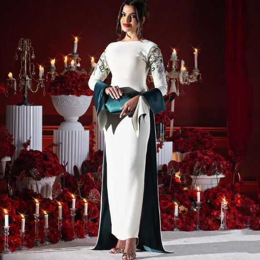 Arya Ivory and Green Evening Dress Saudi Arabia Long Sleeve Ankle Length Occasion Customized Women فساتين سهره نسائيه فخمة