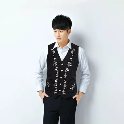 Four Seasons Suit Vest New Men's Fashion Contrast Embroidered Single Breasted Suits Waistcoat Workwear Groomsmen's Clothing