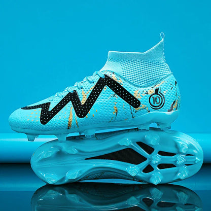 Adult Professional FG/TF Soccer Shoes Non-Slip Long Spike Football Boots Young Kids High Ankle Cleats Grass Soccer Sneakers ﻿
