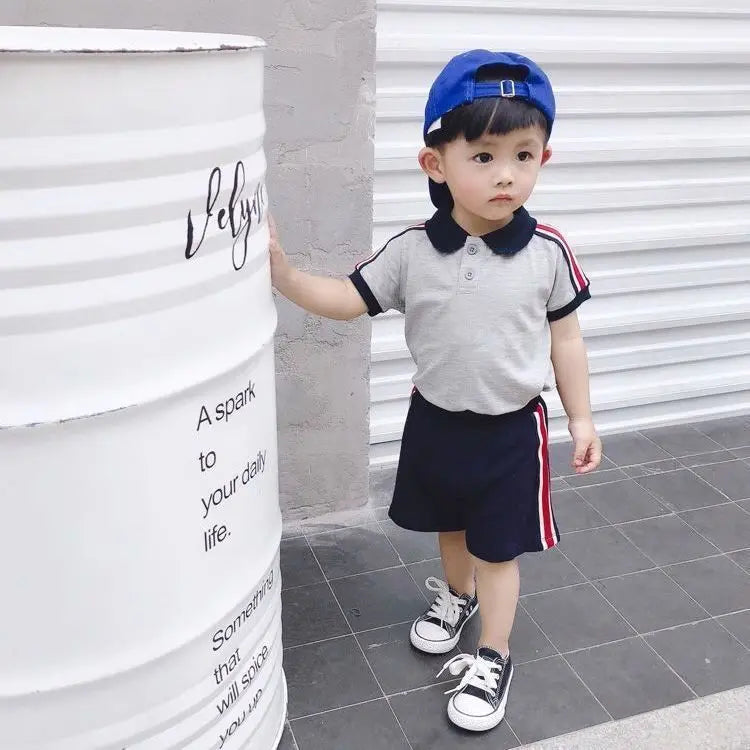 0-5 Year Old Boy's Cotton Fashion Polo Shirt Suit Baby Summer Clothes 2-Piece Set