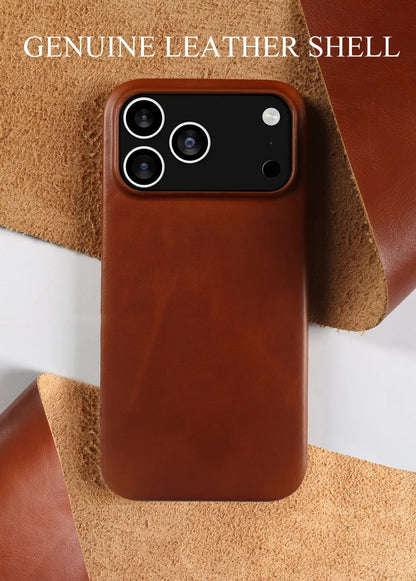Vintage Oil Wax Full Covered Genuine Leather Case For Iphone 17 Pro Max 16 15 14 13 12 11 for Magsafe Magnetic Phone Cover Cases