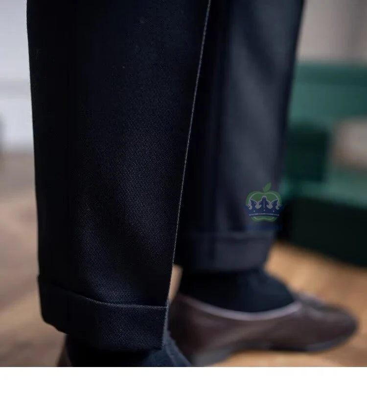 Classics Italian Naples Style White Men's Suit Pants Men High Waisted Straight Fit Work Formal British Business Brand Trousers