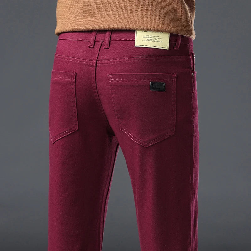 Large Size 42 44 Autumn 96% Cotton Men's Stretch Slim Jeans ArmyGreen Soft Comfortable Casual Straight Denim Pants Trousers
