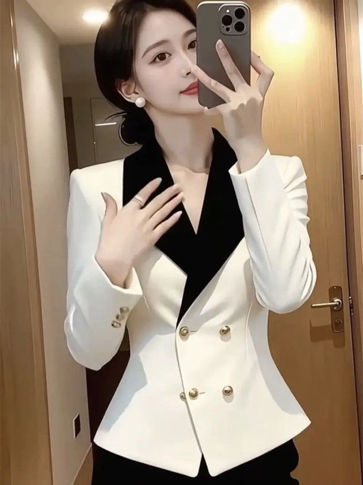 2026  celebrity new professional suit jacket women's high sense black and white contrasting color waist thin short suit