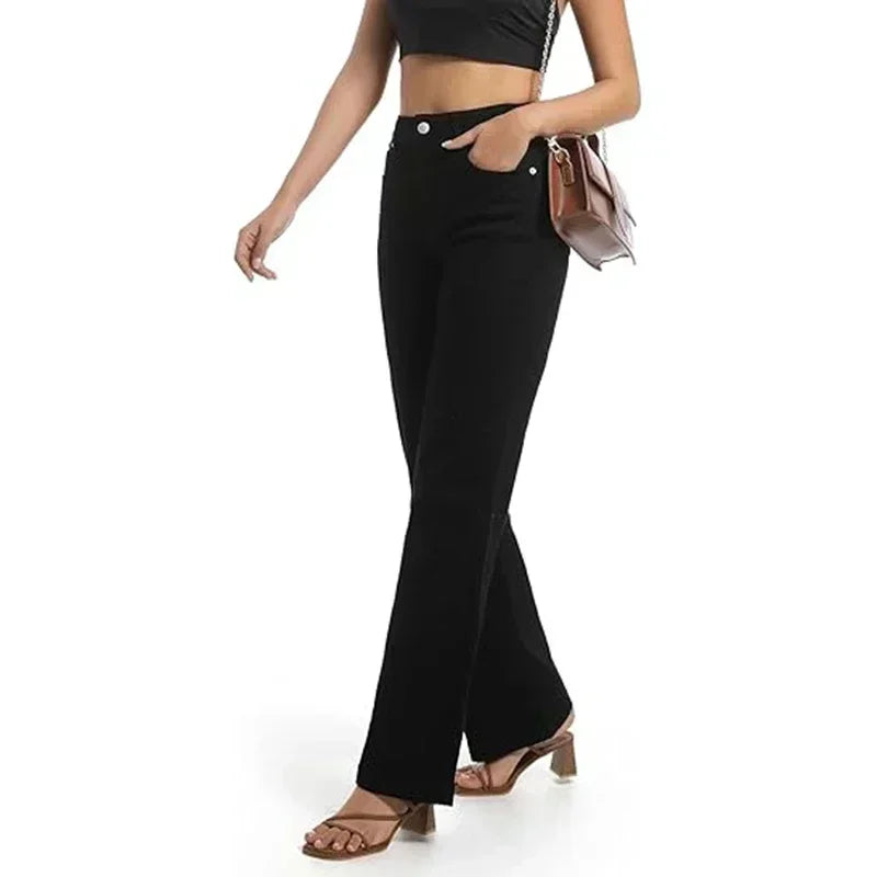 Girls Casual Loose Fit High Waisted Jeans Female Straight Leg Stretch Denim Pants Lady Comfortable Solid Basic Cheap Trousers