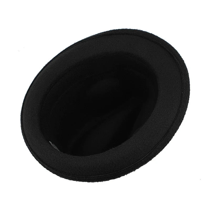 Unisex Roll Up Short Brim Felt Fedora Hats with Black Ribbon Women Men Trilby Jazz Hat
