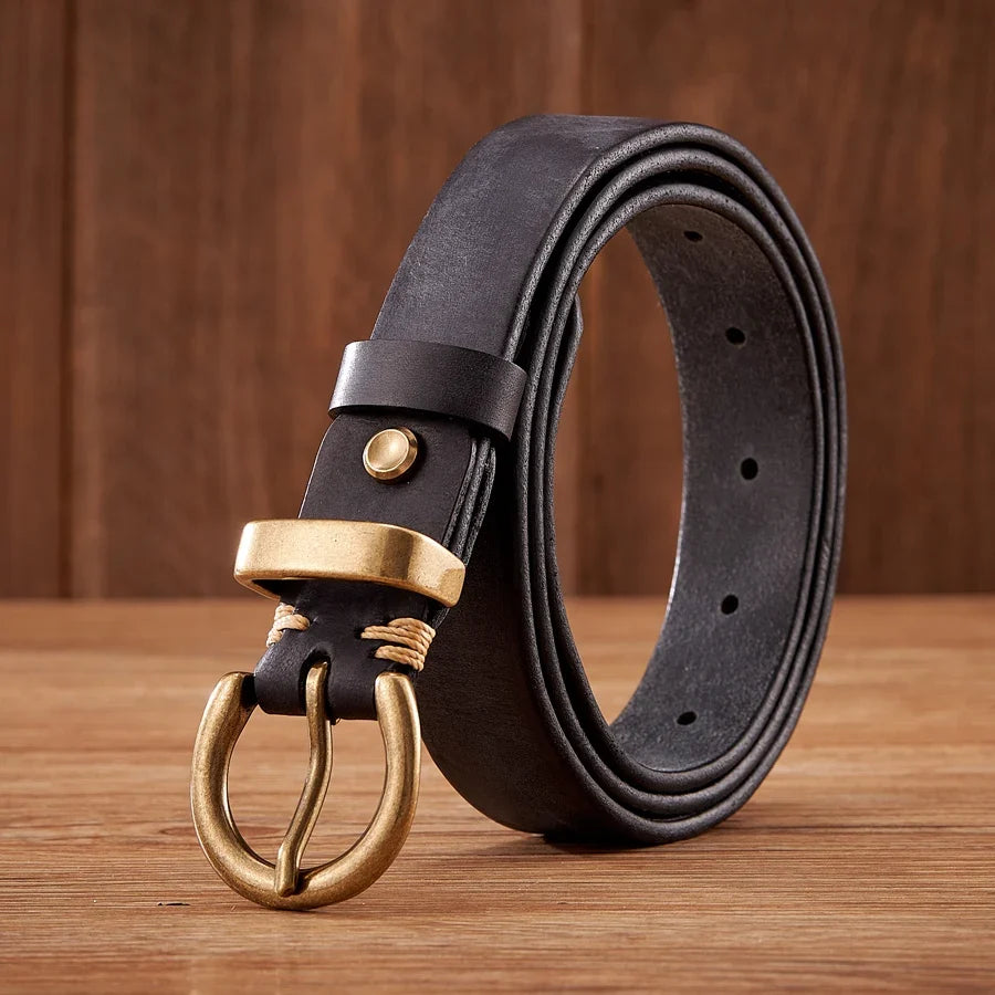 2.8CM Ladies Pure Cowhide High Quality Genuine Leather Belts for Women Brass Buckle Jeans Cowboy Waist Belt Luxury Designer