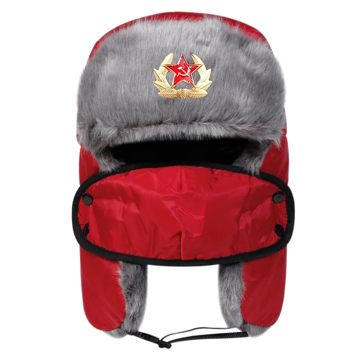 Unisex Five Pointed Star Badge Lei Feng Hat Winter Earflap Hat Keep Warm Ski Hat Bomber Hat for Outdoor Riding Snow Activities