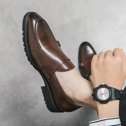 Men Fashion Formal Handmade Monk Shoes Derby  Dress Leather Gentleman Double Buckles Monk Shoes Pointed Wedding Shoes 2024