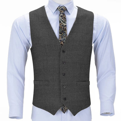 Men Vest Brown Herringbone Single Button V Neck Solid Waistcoat For Business Banquet Work Casual Daily Men Suit Vest