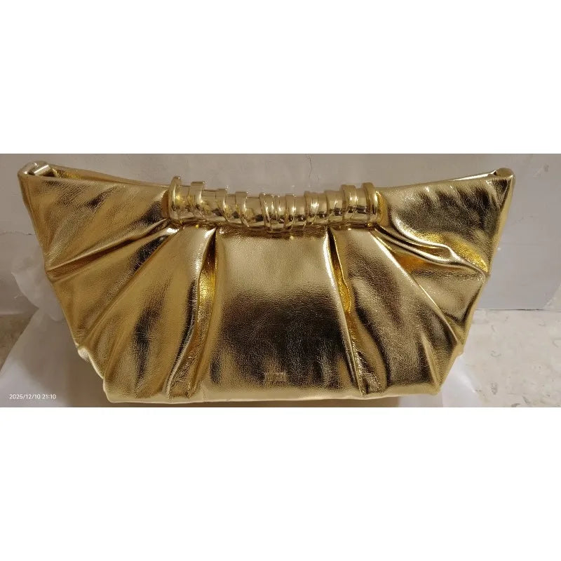 Leia Pleated Clutch Metal Fashion High-End Feel Dumpling Bag Soft Leather Luxury Party Bag Evening Clutch for Women