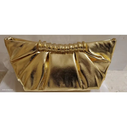 Leia Pleated Clutch Metal Fashion High-End Feel Dumpling Bag Soft Leather Luxury Party Bag Evening Clutch for Women