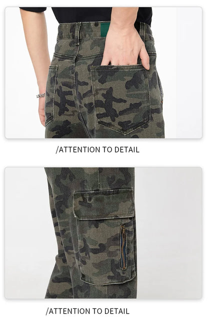 Tall Pants for Slim Thin Skinny Men Y2K Straight Wide Leg Cotton Cargo Pants Camouflage Extra Long Length Trouser Male Vintage
