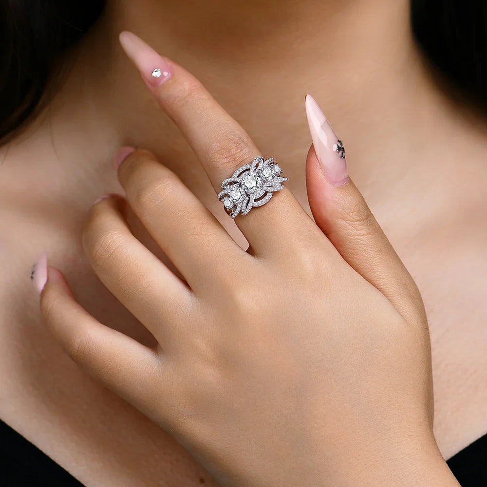 Bague en moissanite ronde de luxe ATTAGEMS 1 carat pour femme D VVS1 diamant de laboratoire véritable S925 bague de fiançailles et de mariage en argent massif, test de réussite