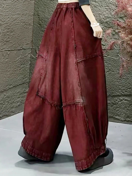 Amax LuluE Korean Winter Fashion Jeans Womens Loose Vintage Design Denim Wide Leg Pants Classic Leisure Elastic Waist Trousers