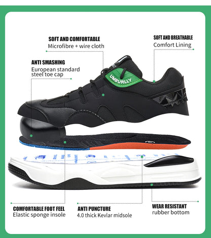 Fashion 2025 New Work Shoes Men Steel Toe Anti Smashing Indestructible Sneakers Splicing Design Comfortable Male Footwear