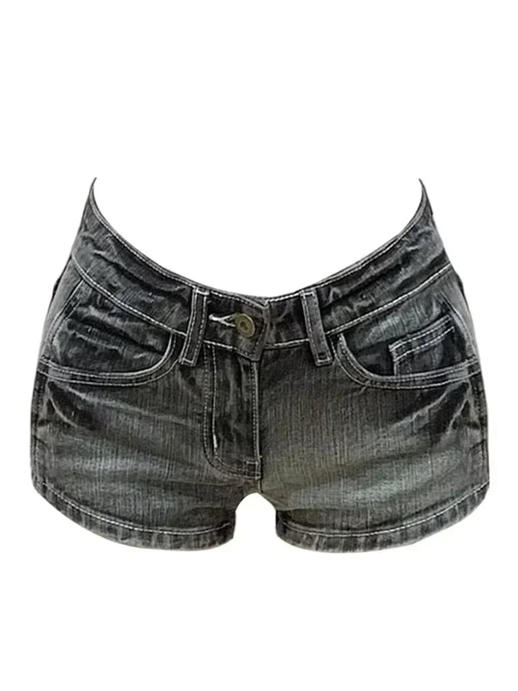Y2k Streetwear Harajuku E-girl Summer Women 2000s Grunge Kpop Japanese Gyaru Low Rise Jean Shorts Slim Denim Hot Pants Trashy