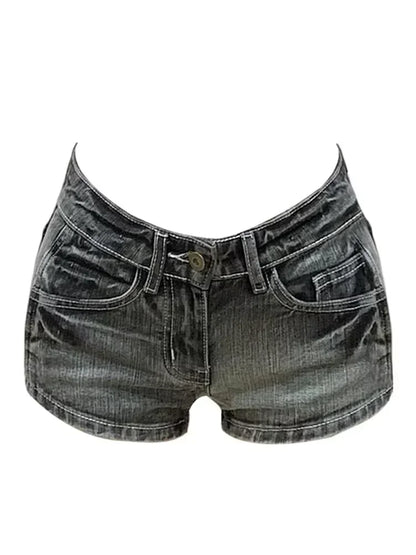 Y2k Streetwear Harajuku E-girl Summer Women 2000s Grunge Kpop Japanese Gyaru Low Rise Jean Shorts Slim Denim Hot Pants Trashy