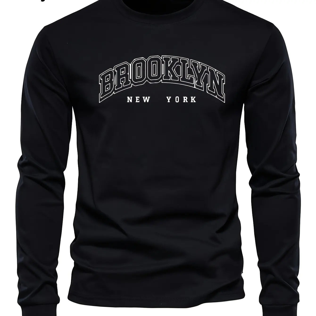 Men's 100% pure cotton loose and comfortable casual sports Brooklyn letter printed round neck long sleeved T-shirt top