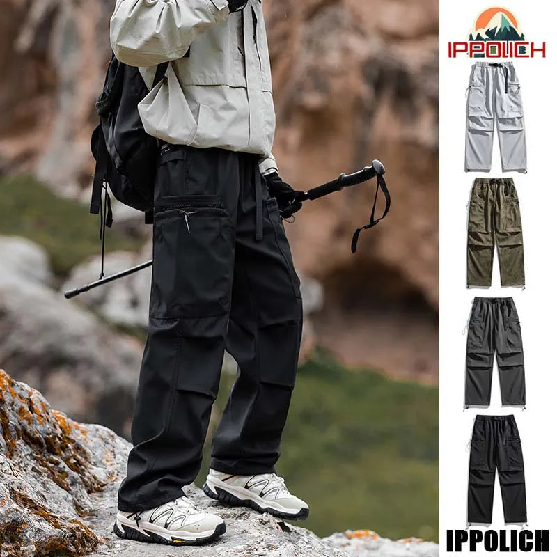 Hiking Pants Men Waterproof Windproof Breathable Elastic Waist Climbing Trekking Fishing Pants Camping Casual Overalls Trousers