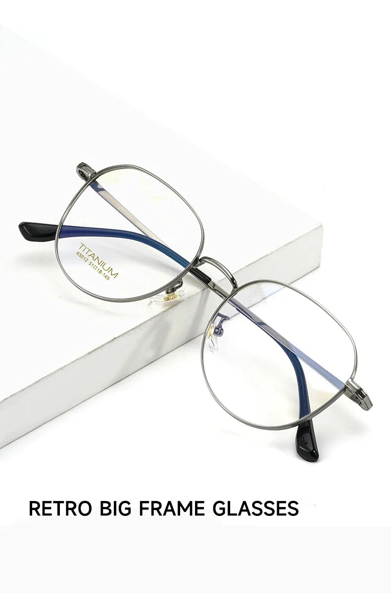 Simple Fashion Large Frame Titanium Design Women Anti-blue Light Reading Glasses Men Customized Prescription 02-K5012