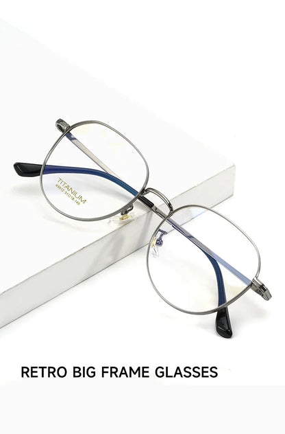 Simple Fashion Large Frame Titanium Design Women Anti-blue Light Reading Glasses Men Customized Prescription 02-K5012