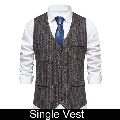 Men Waistcoat Autumn Vintage Striped Single-breasted Man Vest Slim Sleeveless Business Casual Versatile Male Suit Vest