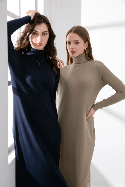 AS 2024 winter turteneck thicken ribbing dress soft and comfortable basic turn-down collar maxi dress ( Ship out in 1 day)