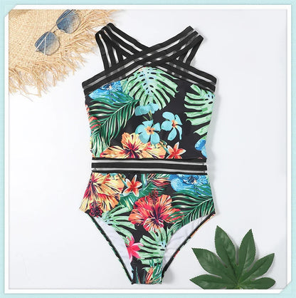 Solid Mesh Tape Swimsuit 2026 One Piece Sexy High Neck Swimwear Women Cross Front Bathing Suit Female Padded Beachwear Bodysuit