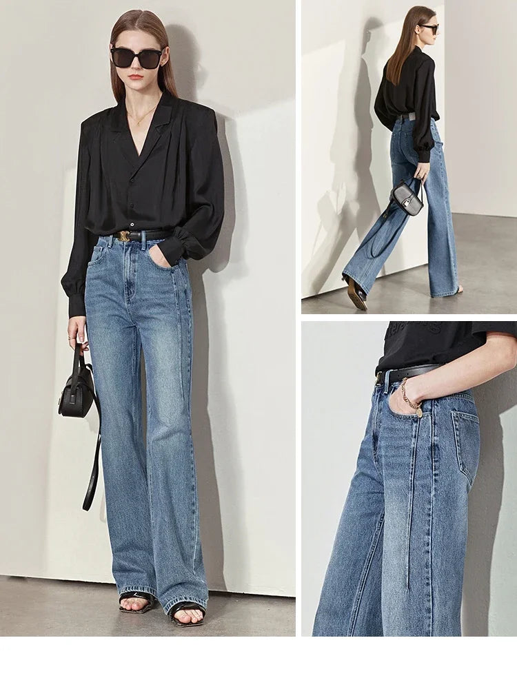 Minimalism Women Jeans 2025 Autumn Vintage Denim Pants Loose Wide Leg Pants Woman Casual Pants Female Trousers 12551002