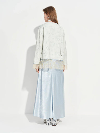 Modern Chinese-inspired Women's Blazer with Button Closure Sash VNeck Patchwork Lace Trim Outerwear Spring 2026 New Arrival