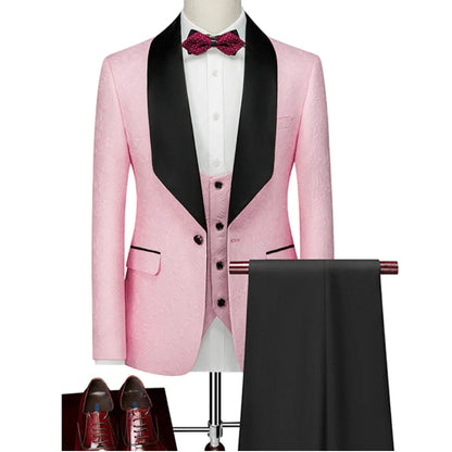 Hot Selling Men Suits Pattern and Black Groom Tuxedos Shawl Satin Lapel Groomsmen Wedding Best Man ( Jacket+Pants+Vest+Tie) C691