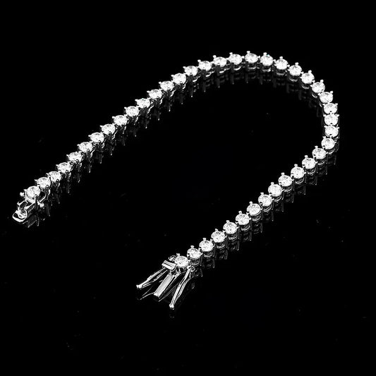 Bracelet de tennis 3 griffes D VVS1 Zircon/Moissanite pour femme, chaîne de luxe entièrement sertie de diamants en argent sterling 925 plaqué platine