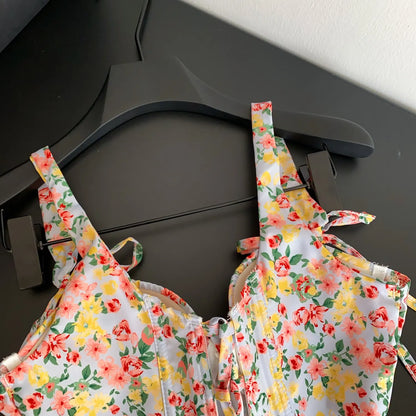 Summer Hotsweet Floral Camis 2026 Female High Waist Slim Lace Up Corset Tops Korean Versatile Casual Holiday Tank Top