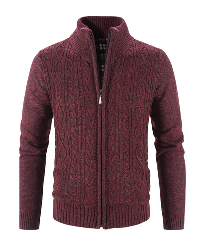 Winter Autumn New Sweater Knit Cable Cardigan Men Business Casual Jacket Zipper Up Solid Color Turn-down Coat Fleece Clothes