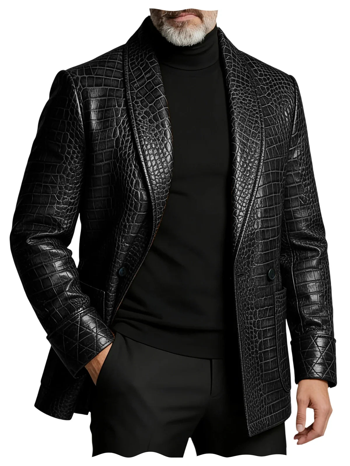 Men's Crocodile Pattern Leather Blazer 1 Button Shawl Collar Tuxedo Jacket Formal Business Wedding Coat Luxury Suit Outerwear