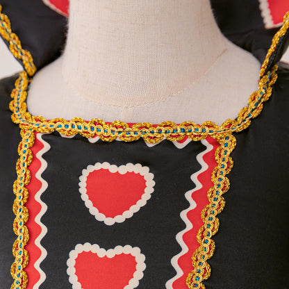 Halloween Red Queen Costume Girls Queen of Hearts Costume with Heart Details Stand Collar Red Black White Carnival Dress