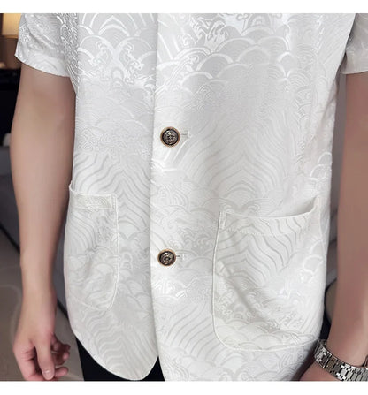 Summer Thin Ice Silk Without Lining Men Suit Coats 2025 New High-end Fashion Jacquard Casual Social Shirt Coat Men Clothing