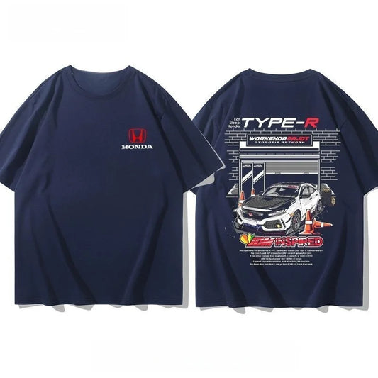 Honda Civic Motorcycle Short-sleeved Classic Modified Car Culture JDM Car Racing Fan T-shirt Club Men's Top