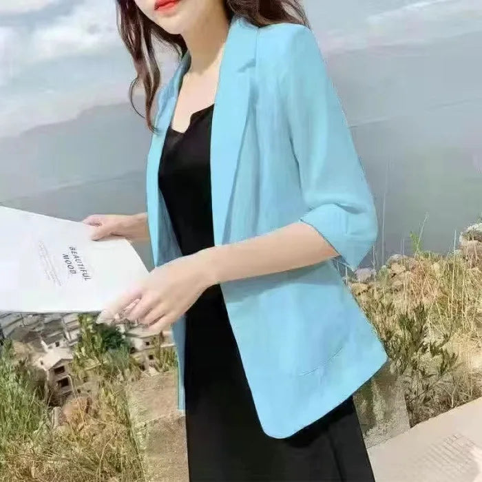 Linen Small Blazer For Women, Thin  Summer Suit, Korean Version, Sun Protection, Casual British Style, White And Black