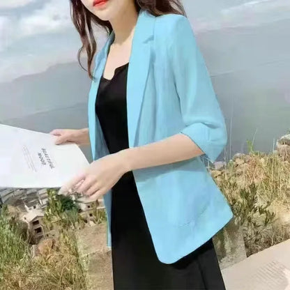 Linen Small Blazer For Women, Thin  Summer Suit, Korean Version, Sun Protection, Casual British Style, White And Black