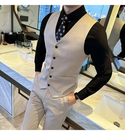 ( Vest + Pants) Men Luxury High Quality Business Suit Vest 2 pieces Formal Groom Wedding Dress Vest Set Fashion Club Clothing