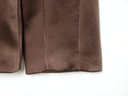 backless Satin Texture Blazers Women Fashion Autumn Winter Back hollow design Long Sleeve Single Buckle Suits Jacket coats